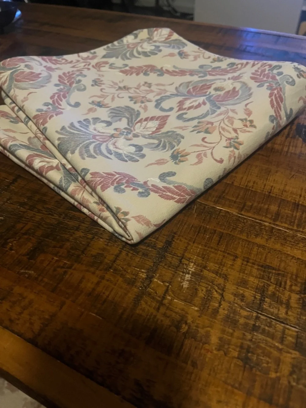Vintage-Inspired Floral Damask Fabric Panel in Cream, Blue, and Dusty Rose